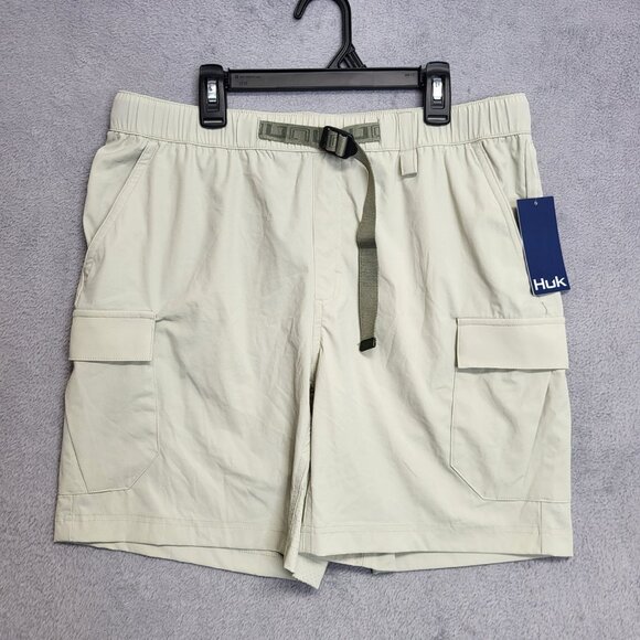 Huk Creekbed Cargo Shorts Mens Medium Cream Lightweight Fishing Hiking Vented - Picture 1 of 9